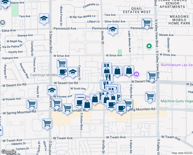 map of restaurants, bars, coffee shops, grocery stores, and more near 4441 Rich Drive in Las Vegas