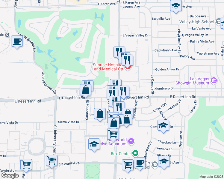 map of restaurants, bars, coffee shops, grocery stores, and more near 3247 South Maryland Parkway in Las Vegas