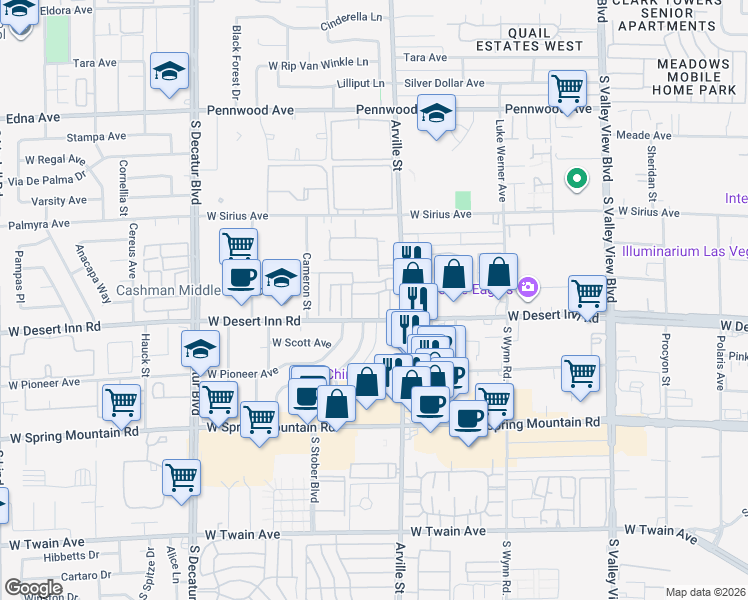 map of restaurants, bars, coffee shops, grocery stores, and more near 3264 Andrea Street in Las Vegas