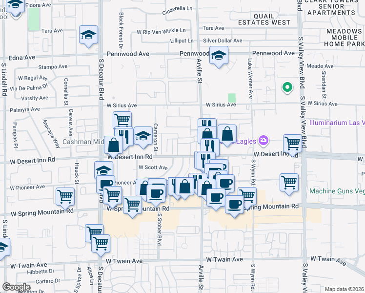 map of restaurants, bars, coffee shops, grocery stores, and more near 3263 Savalli Street in Las Vegas