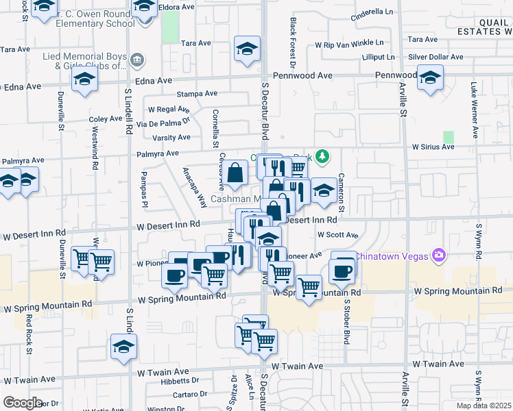 map of restaurants, bars, coffee shops, grocery stores, and more near 4948 Souza Drive in Las Vegas