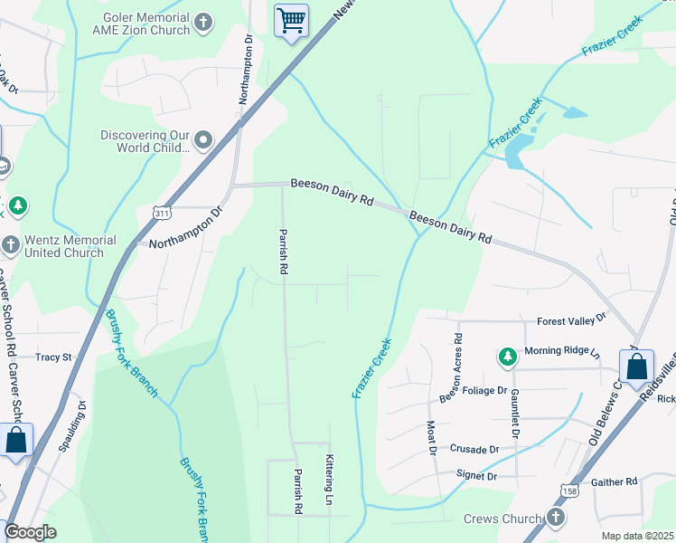 map of restaurants, bars, coffee shops, grocery stores, and more near 3504 La Casa Boulevard in Winston-Salem