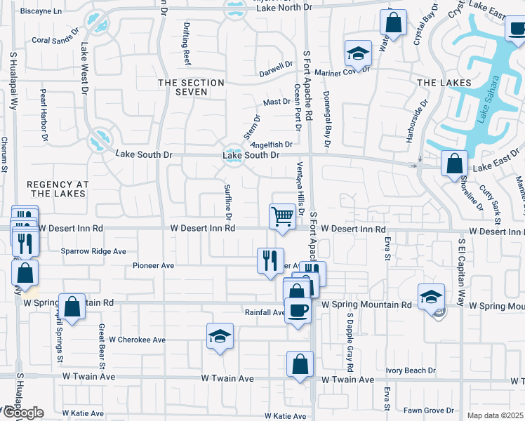 map of restaurants, bars, coffee shops, grocery stores, and more near 3324 Canyon Lake Drive in Las Vegas