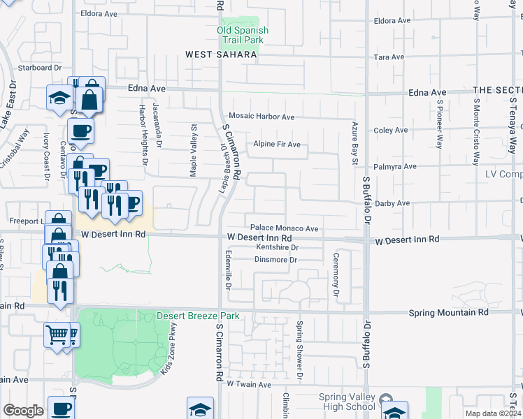 map of restaurants, bars, coffee shops, grocery stores, and more near 8076 Shellstone Avenue in Las Vegas