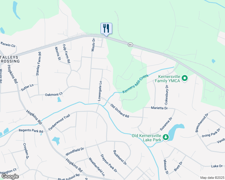map of restaurants, bars, coffee shops, grocery stores, and more near 6021 Woods Edge Lane in Kernersville