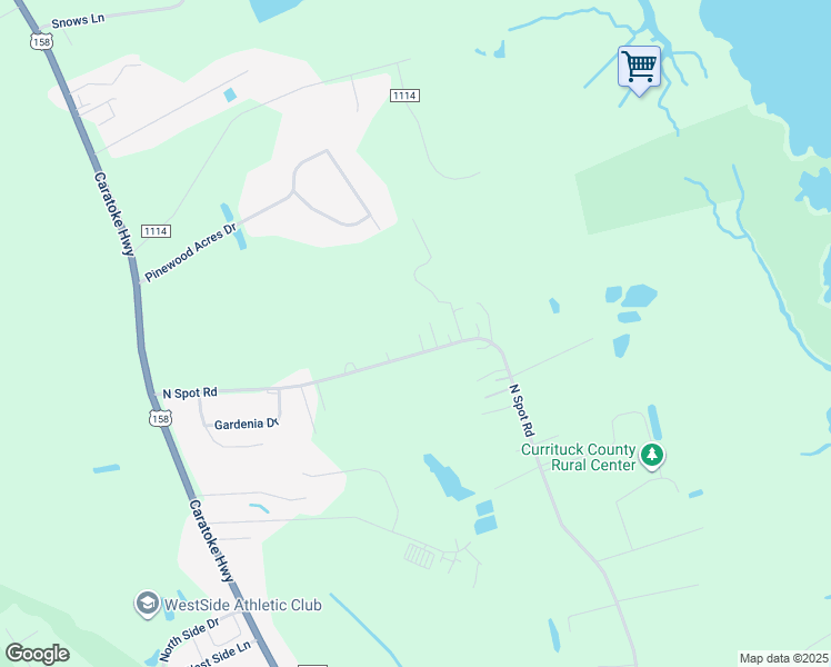 map of restaurants, bars, coffee shops, grocery stores, and more near 225 North Spot Road in Powells Point