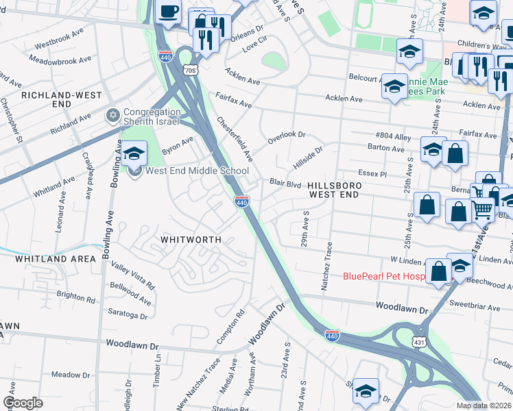 map of restaurants, bars, coffee shops, grocery stores, and more near 523 Sharondale Drive in Nashville