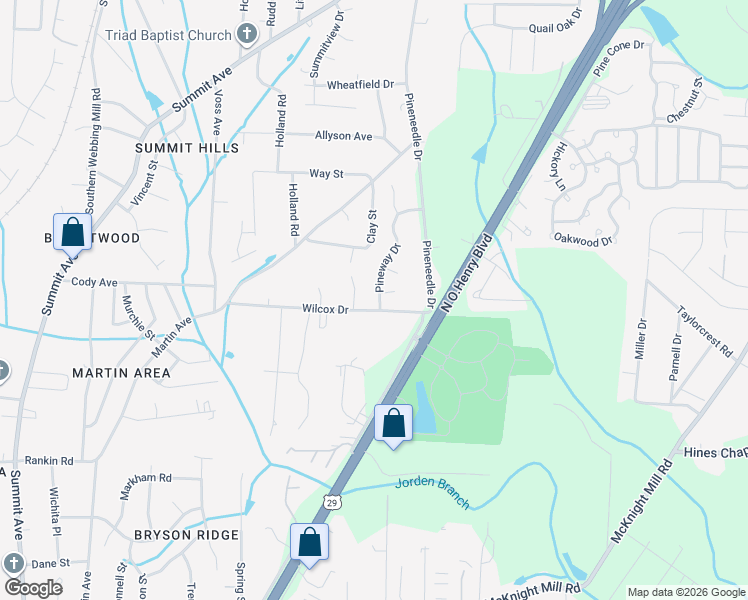 map of restaurants, bars, coffee shops, grocery stores, and more near 3701 Pineway Drive in Greensboro