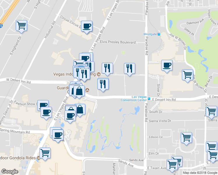 map of restaurants, bars, coffee shops, grocery stores, and more near 3250 Channel 8 Drive in Las Vegas