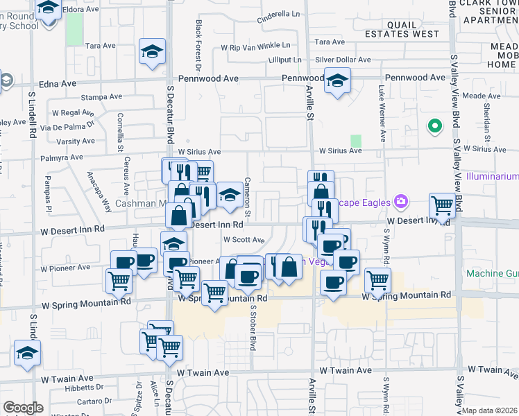 map of restaurants, bars, coffee shops, grocery stores, and more near 3260 Cameron Street in Las Vegas