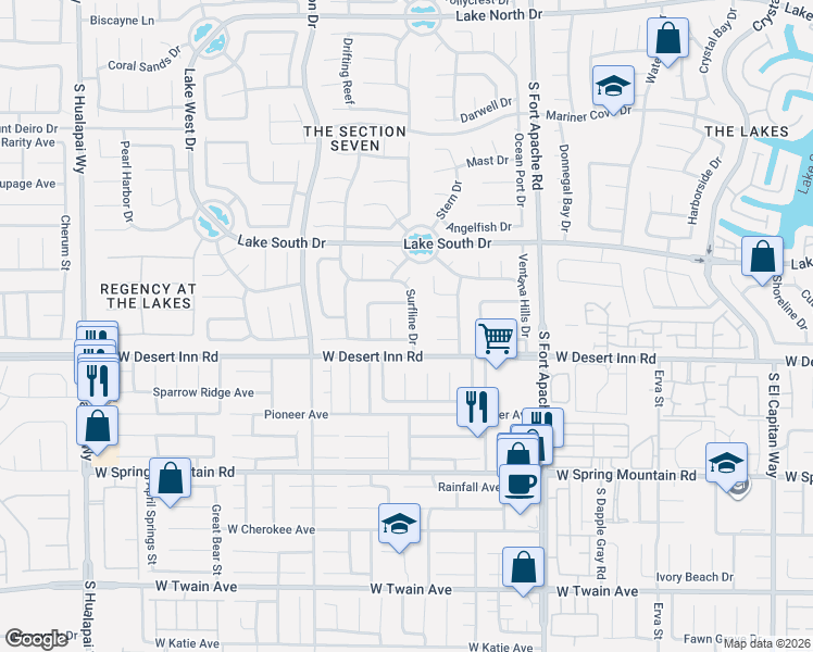 map of restaurants, bars, coffee shops, grocery stores, and more near 3328 Surfline Drive in Las Vegas