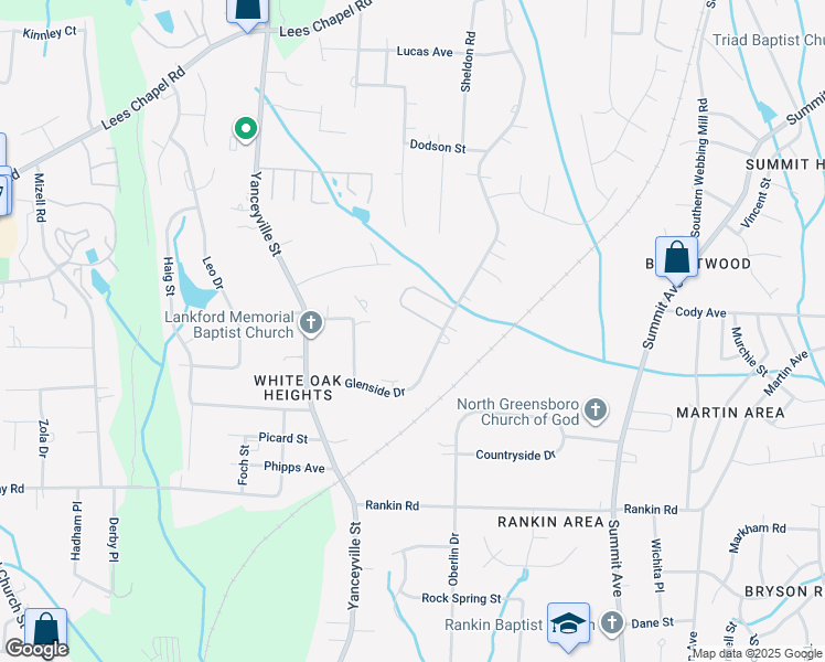map of restaurants, bars, coffee shops, grocery stores, and more near 1609 Glenside Drive in Greensboro