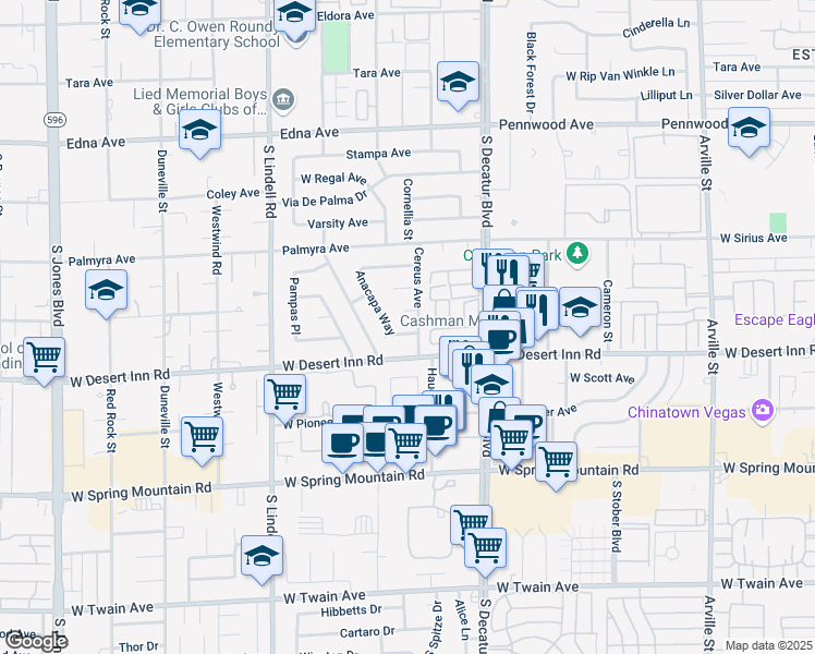 map of restaurants, bars, coffee shops, grocery stores, and more near 5132 Springland Street in Las Vegas
