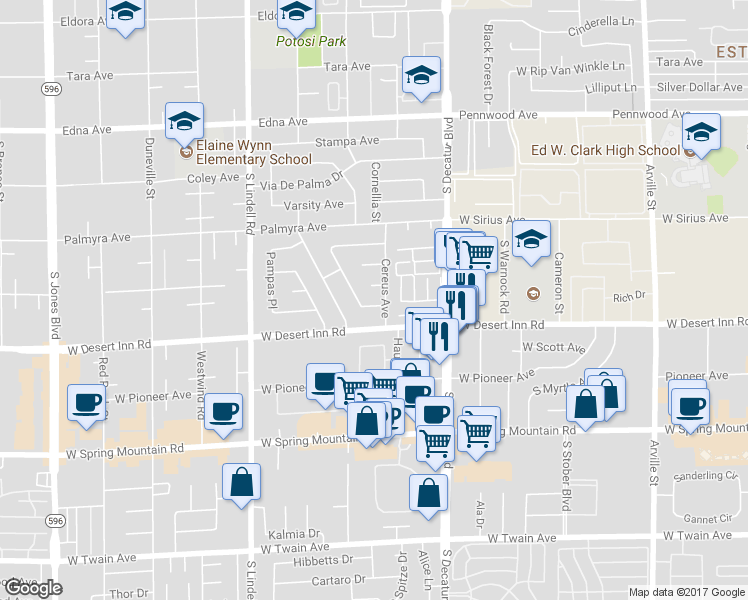 map of restaurants, bars, coffee shops, grocery stores, and more near 5132 Springland Street in Las Vegas