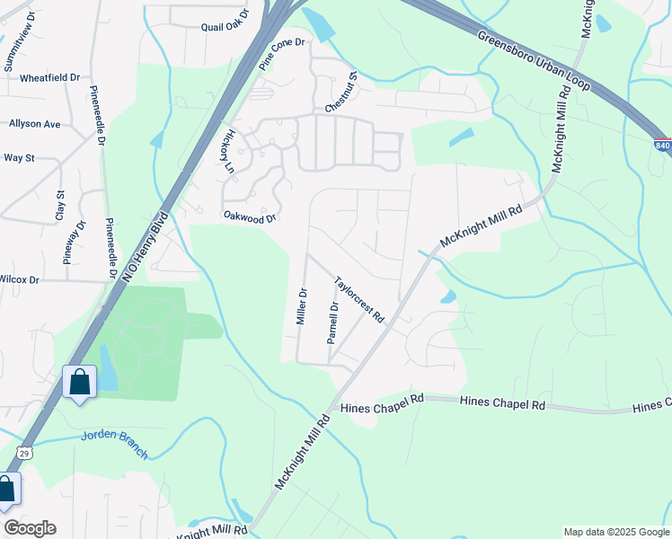map of restaurants, bars, coffee shops, grocery stores, and more near 2909 Taylorcrest Road in Greensboro