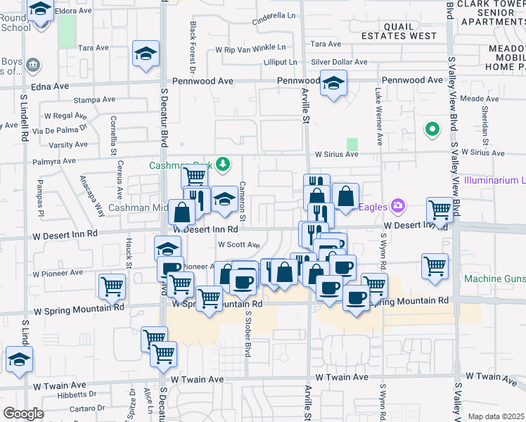map of restaurants, bars, coffee shops, grocery stores, and more near 3242 Jericho Street in Las Vegas