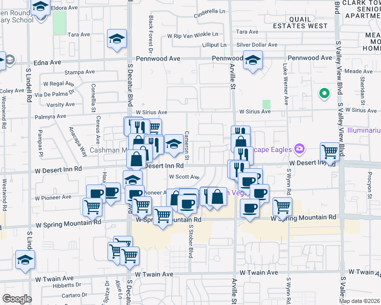 map of restaurants, bars, coffee shops, grocery stores, and more near 3240 Cameron Street in Las Vegas