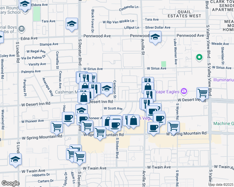 map of restaurants, bars, coffee shops, grocery stores, and more near 3240 Cameron Street in Las Vegas