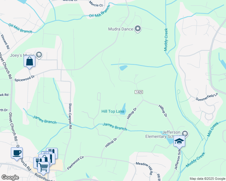 map of restaurants, bars, coffee shops, grocery stores, and more near 2435 Conrad Oaks Lane in Winston-Salem