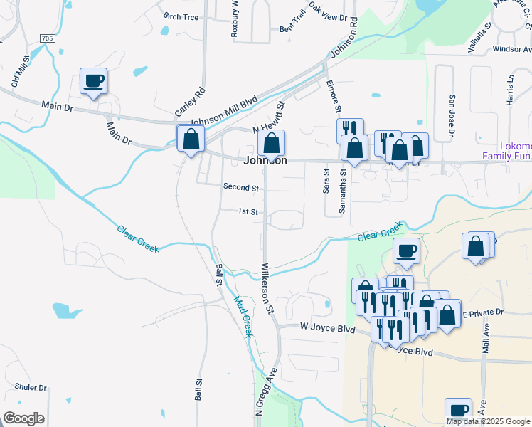 map of restaurants, bars, coffee shops, grocery stores, and more near 6301 Wilkerson Road in Fayetteville