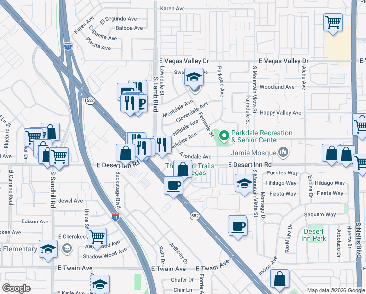 map of restaurants, bars, coffee shops, grocery stores, and more near 4338 Avondale Avenue in Las Vegas