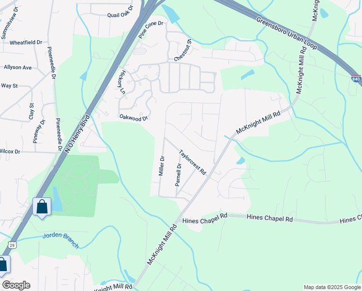 map of restaurants, bars, coffee shops, grocery stores, and more near 2909 Taylorcrest Road in Greensboro