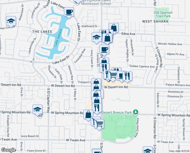 map of restaurants, bars, coffee shops, grocery stores, and more near 3316 Sonterra Circle in Las Vegas
