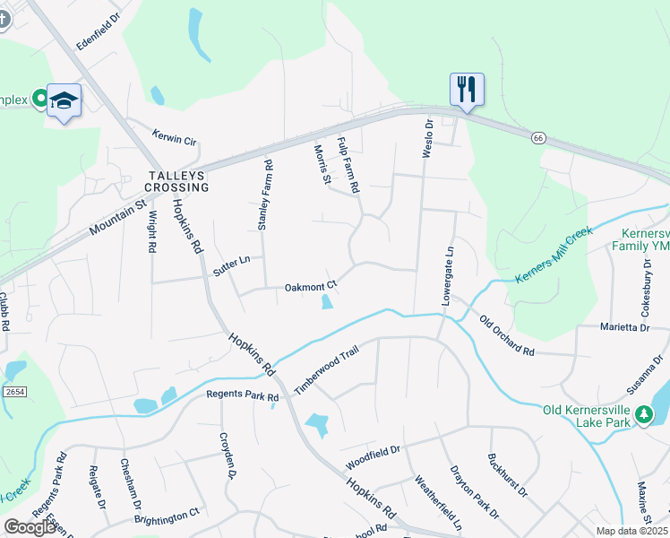 map of restaurants, bars, coffee shops, grocery stores, and more near 213 Oakmont Park Court in Kernersville