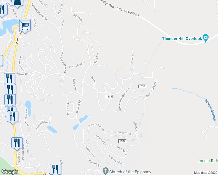map of restaurants, bars, coffee shops, grocery stores, and more near 267 Heritage Lane in Blowing Rock