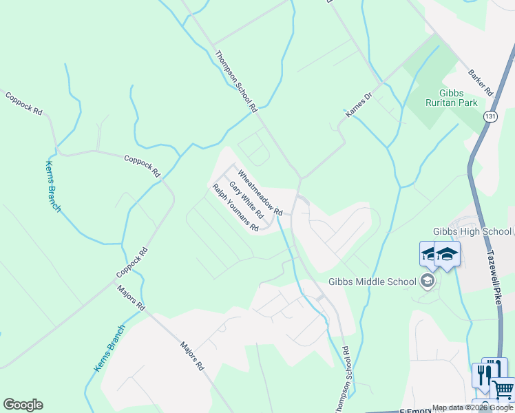 map of restaurants, bars, coffee shops, grocery stores, and more near 7553 Gary White Road in Corryton