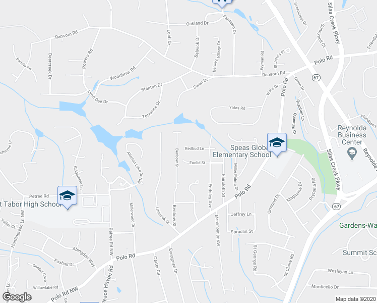 map of restaurants, bars, coffee shops, grocery stores, and more near 2343 Redbud Lane in Winston-Salem