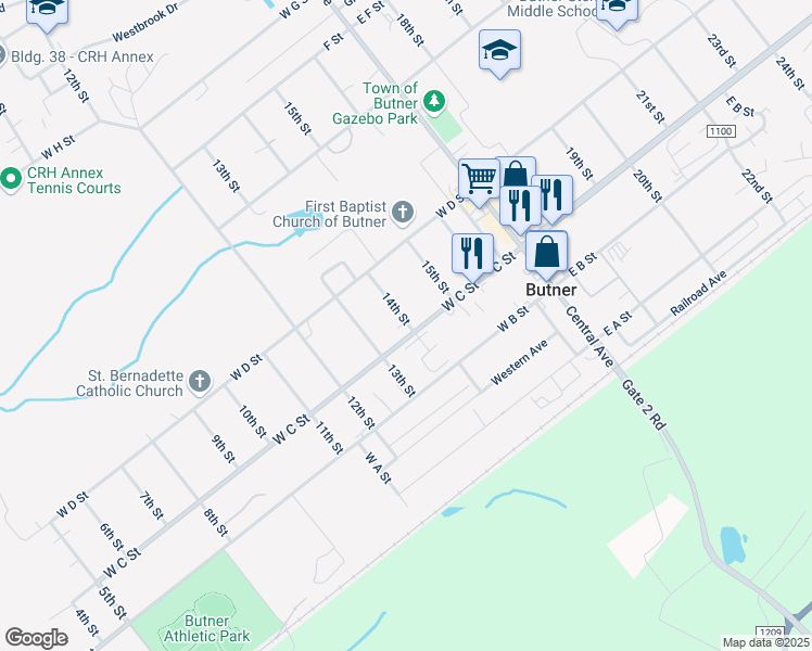 map of restaurants, bars, coffee shops, grocery stores, and more near 301 South 14th Street in Butner