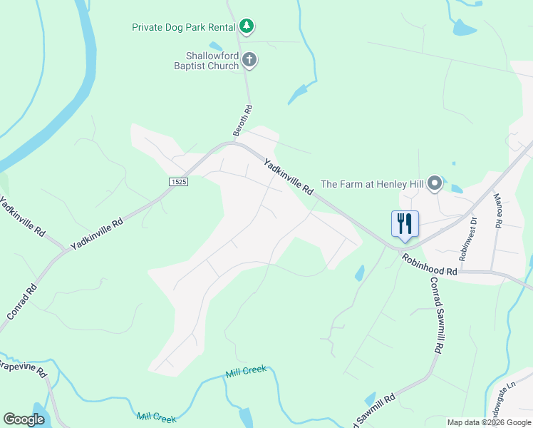 map of restaurants, bars, coffee shops, grocery stores, and more near 2124 Benwicke Drive in Pfafftown