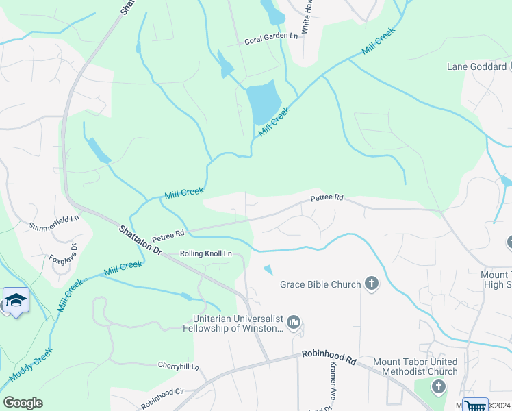 map of restaurants, bars, coffee shops, grocery stores, and more near 969 Petree Road in Winston-Salem