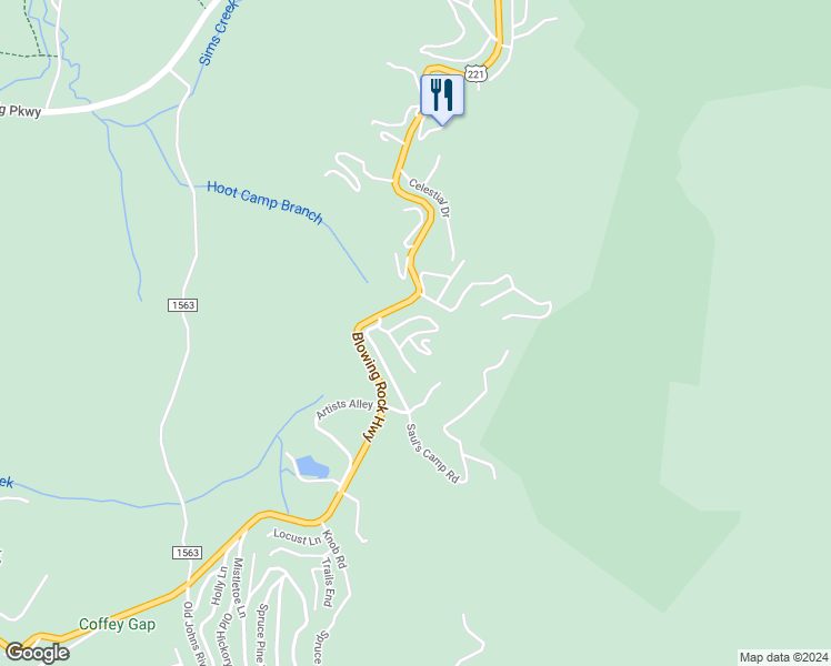 map of restaurants, bars, coffee shops, grocery stores, and more near Sugar View Circle in Blowing Rock