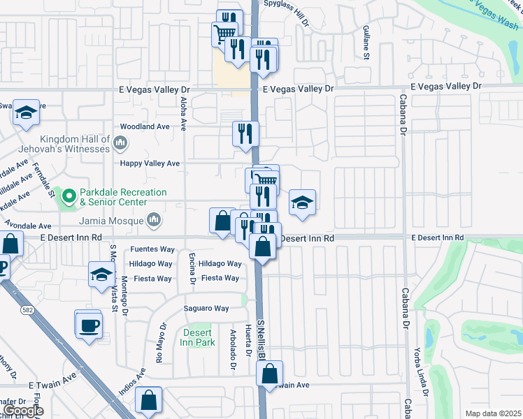 map of restaurants, bars, coffee shops, grocery stores, and more near 3264 South Nellis Boulevard in Las Vegas