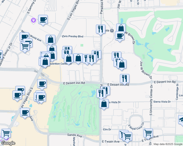 map of restaurants, bars, coffee shops, grocery stores, and more near 3225 Paradise Road in Las Vegas