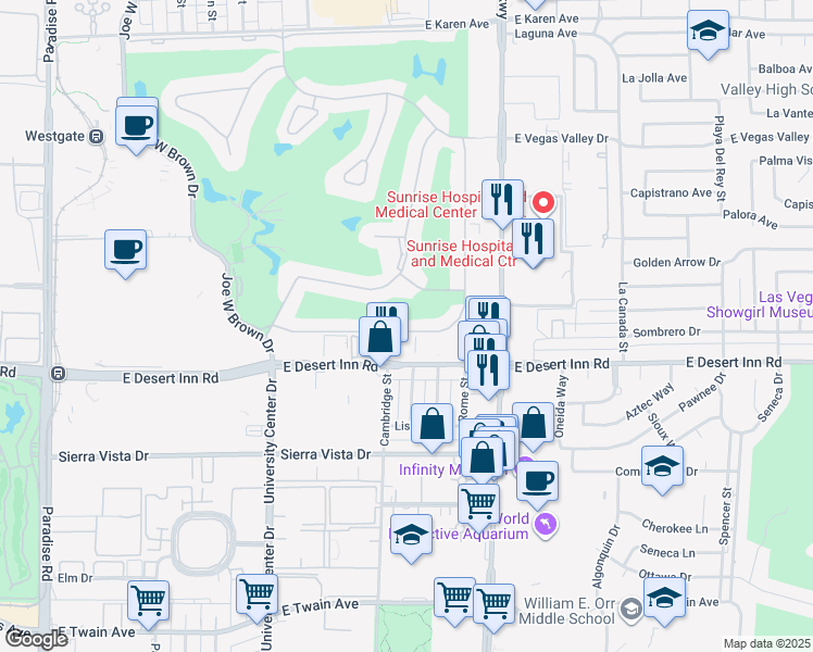 map of restaurants, bars, coffee shops, grocery stores, and more near 1056 Pinehurst Drive in Las Vegas