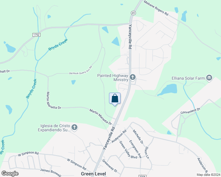 map of restaurants, bars, coffee shops, grocery stores, and more near 1826 North Carolina 49 in Burlington