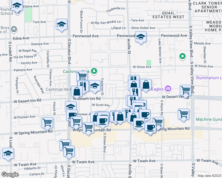 map of restaurants, bars, coffee shops, grocery stores, and more near 3232 Jericho Street in Las Vegas
