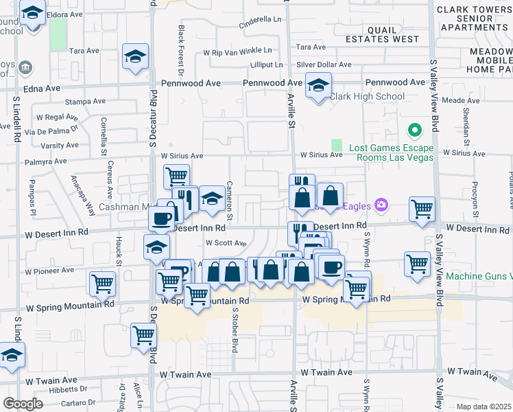map of restaurants, bars, coffee shops, grocery stores, and more near 3233 Savalli Street in Las Vegas