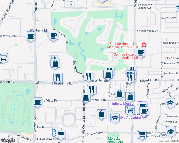 map of restaurants, bars, coffee shops, grocery stores, and more near 840 Pinehurst Drive in Las Vegas