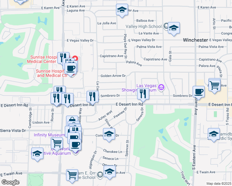 map of restaurants, bars, coffee shops, grocery stores, and more near 1661 Sombrero Drive in Las Vegas