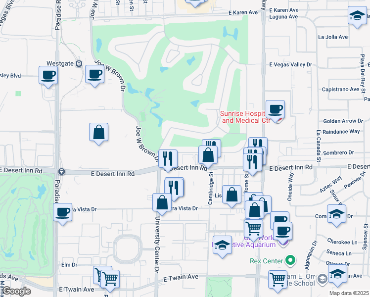 map of restaurants, bars, coffee shops, grocery stores, and more near 900 East Desert Inn Road in Las Vegas