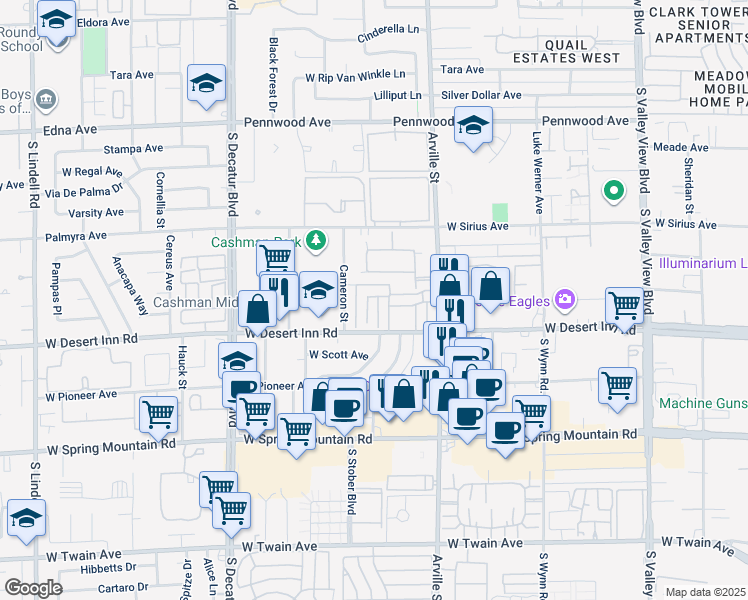 map of restaurants, bars, coffee shops, grocery stores, and more near 3263 Savalli Street in Las Vegas