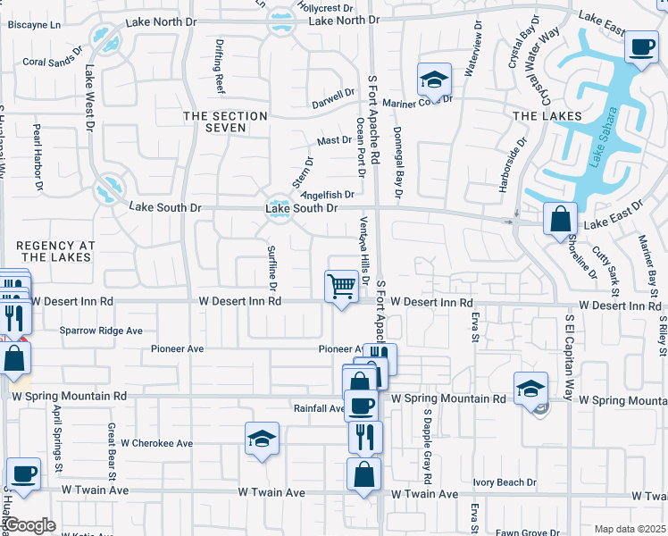 map of restaurants, bars, coffee shops, grocery stores, and more near 3329 Agustine Circle in Las Vegas
