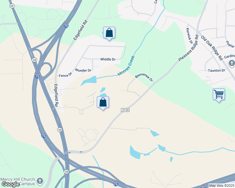 map of restaurants, bars, coffee shops, grocery stores, and more near 7705 Montmartre Road in Greensboro