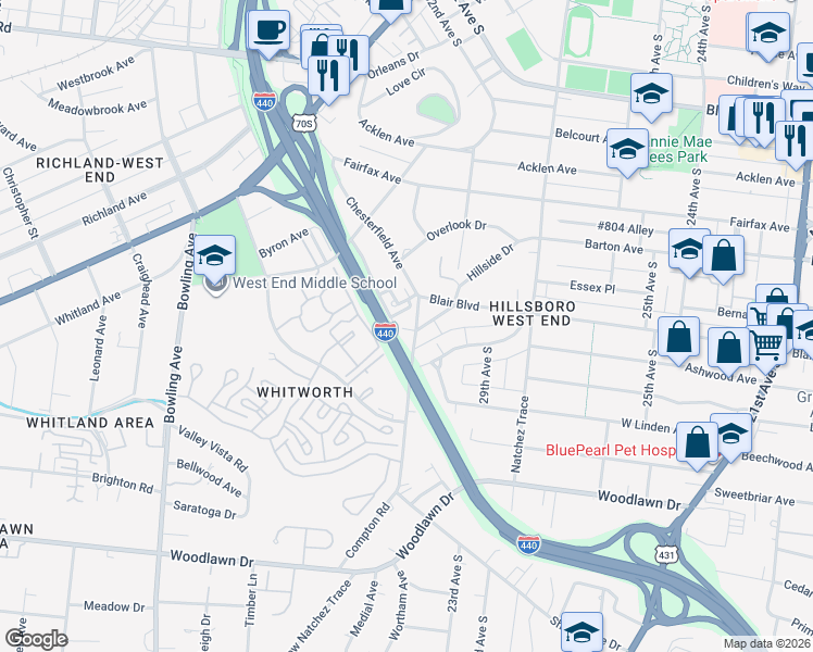 map of restaurants, bars, coffee shops, grocery stores, and more near 523 Sharondale Drive in Nashville