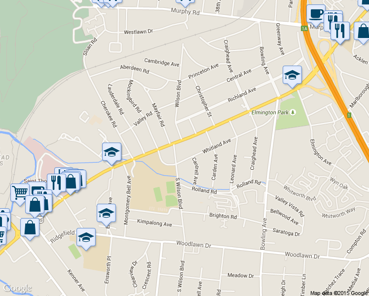 map of restaurants, bars, coffee shops, grocery stores, and more near 3826 Whitland Avenue in Nashville