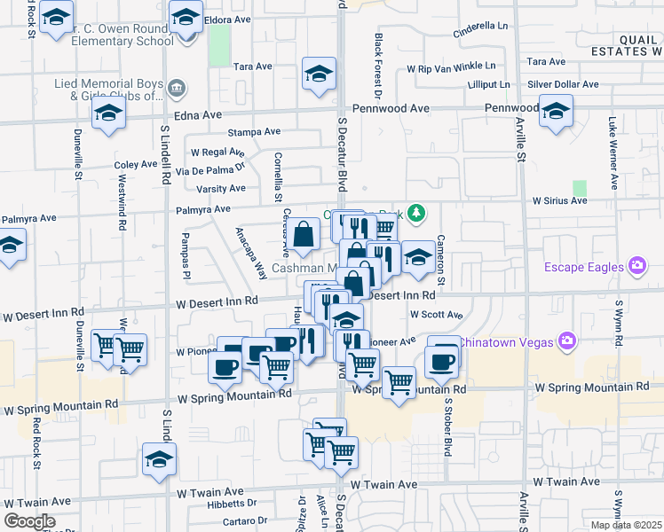 map of restaurants, bars, coffee shops, grocery stores, and more near 3241 Symphony Drive in Las Vegas